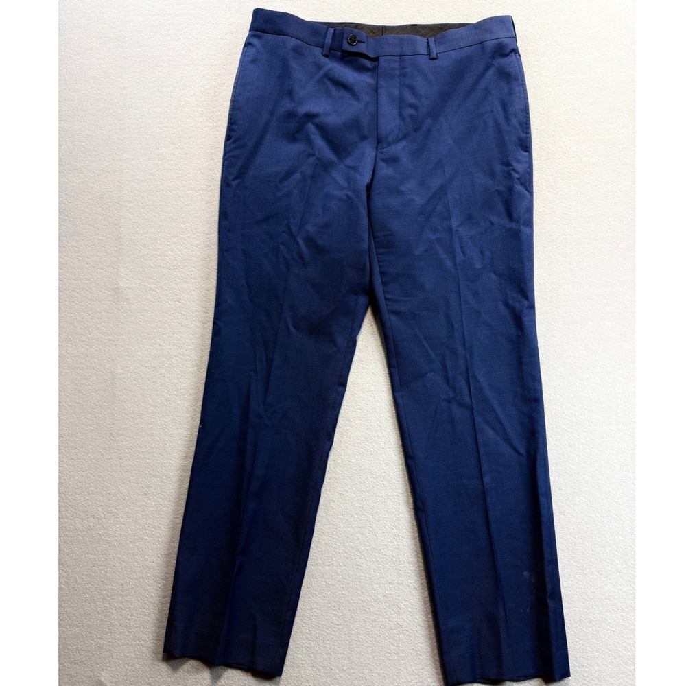 Calvin Klein Mens Dress Pants 34x30 Blue 100% Wool Straight Leg Slacks Trousers